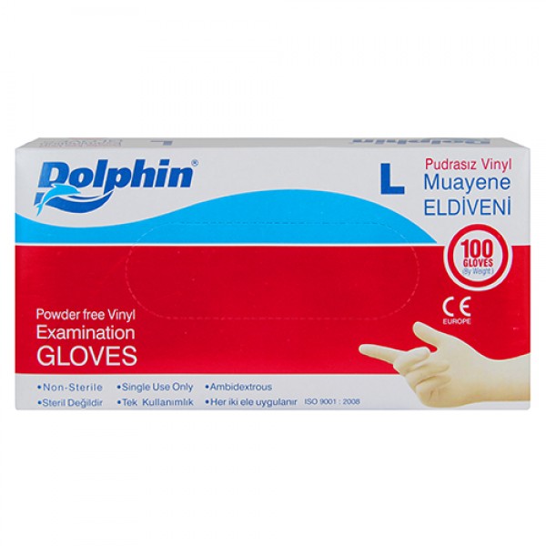 Dolphin Muayene Eldiveni Vinil Pudrasız 100 Adet Beyaz - Large