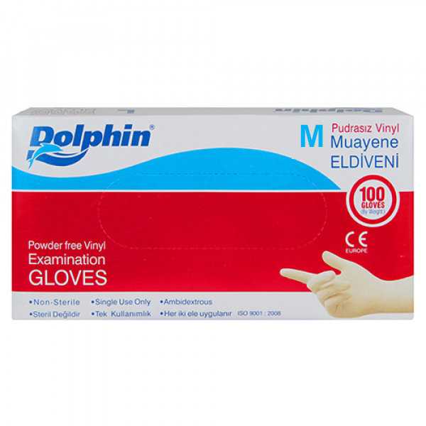 Dolphin Muayene Eldiveni Vinil Pudrasız 100 Adet Beyaz - Medium